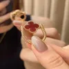 Anneaux de bande vintage Copper Dual Side Gold Red Four Leaf Clover Flower Charm Ring pour femmes bijoux avec cadeau de fête LMPQG