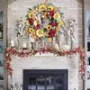 40cm Sunflower Wreath Country French Wreath Fake Flower Welcome Sign Garland Artificial Hanging Front Door Decor for Home Party 240105