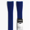 Waterproof Rubber Watchband Stainless Steel Fold Buckle Watch Band Strap for Oysterflex SUB Bracelet Watch Man 20mm Black Blue220C