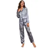 Pijamas de seda conjunto para mulheres sleep lounge wear feminino pijamas leopardo moda senhora manga longa calças nightwear sexy primavera 240104