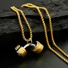 Mens Dumbbell Pendant Necklace 14k Yellow Gold Sport Gym Fitness Barbell Necklace Masculine Jewelry Chain 24