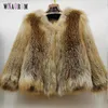 Womens fox fur coat natural fur red fox woven coat winter womens jacket length 60cm can be customized 240105