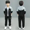 Contrast Kids Jogger Set Baby Boys Workout Fleece HoodieElastic Sweatpant Sets Full Zip Hooded Child Tracksuit 4-14 Years 240104