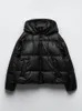 Зимняя женская куртка-пуховик из искусственной кожи, теплая парка из искусственной кожи с капюшоном, женское повседневное свободное пальто, пальто с длинными рукавами на молнии 240105
