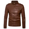 Heren winterleren jas Motorjas voering met fluwelen opstaande kraag Luchtmacht Casual Imitatie PU Bruin Windjack S-3XL 240104