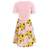 Casual Dresses for Women 2024 Plus Size Kortärmad Bow Knot Bandage Top Sunflower Print Mini Dress Suit Sobe Femme
