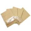Kraftpapperspåse med klar fönster mat förvaring väska återförslutbara påsar prov saker te kaffe paket xrmui