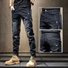 2023 primavera e outono moda tendência bordado elástico pernas pequenas masculino casual fino confortável jeans de alta qualidade 2838 240104