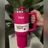 US STOCK 40oz Quencher Tumblers Rose Cosmo Parada Flamingo Tasses de cadeau de Saint-Valentin en acier inoxydable avec poignée en silicone Couvercle et tasses de voiture de paille G108