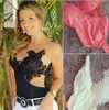 Serbatoi all'ingrosso Camicetta senza maniche in pizzo trasparente con reggiseno a body da donna sexy all'uncinetto