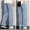 S-5XL 6StyleMen's Loose Jeans Summer Soft Lyocell Thin Fabric Straight Pants Drawstring Elastic Waist Korea Casual TrousersY2K 240104