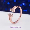 High Quality Tifannissm Stainless Steel Designer Ring JewelleryS925 Sterling Silver Double T letter ring simple classic opening diamond pe Have Original Box