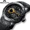 Megalith Fashion Gold Dragon Sculpture Watch Mężczyźni Kwarc Watch Waterproof Big Dial Sport Watches Men Watch Top Luksusowa marka zegar L302V