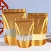 50pcs 18*26cm Gold Embossed Large Aluminum Foil Bag Stand Up Resealable Golden Mylar Plastic Bag Food Bean Grain Storage Bags Nlhon