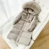 Mittellange Daunenjacke mit großem Pelzkragen für Damen 2023 Winterkleidung, taillierter, verdickter Mantel 240104