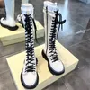 Kniehohe Schnürstiefel für Damen, echtes Leder, Winterstiefel, luxuriöse Designer-Klassiker-Lederschuhe