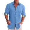 2024 Hot Selling Linen Men's Long Sleeved Solid Standing Collar Casual Beach Style Casual Handsome Men's Shirt S-4XL 240105