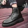 Autumn Winter Thick Base Cloth MidTop Boots Men British Trend HighTop Korean Casual Shoes Motorcycle for 240105