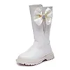 Boots Mid-Calf Shoe For Princess Black Girls Winter 2024 Fashion Bow Tassel Flat With Child Girl Waterproof 3-12 Year