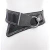 Bälten 2024 Punk Style Nitets Pekading Round Buckle Women Belt Kvinna Pu Leather Super Wide 9cm Ceinture Femme Leisure Cummerbunds