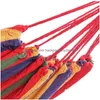 Hammocks Portable Travel Cam Canvas Hammock Outdoor Swing Garden Indoor Slee Rainbow Stripe Single Hammocks With Bag Bed 185X80Cm Drop Dhw43