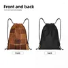 Sacs à provisions Brown Checkered Cowhide Patche Cordon Femmes Pliable Sport Gym Sackpack Animal Fourrure Cuir Texture Sacs À Dos