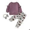 Set di abbigliamento Bambina bambino Manica lunga Volant Maglietta Piviere Top Cartoon Mucca Stampe Pantaloni Piccoli abiti Coperta Avvolgente Set Drop Del Dhnaa