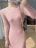 Duomofu Knitted White Dress Women Korean Fashion Ruffle Długie sukienki Kobieta jesienna zima Elegancka długie rękawie Slim Sweater Dress 240104