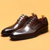 Oxford – robe richelieu en cuir de veau véritable pour hommes, faite à la main, sculpture traditionnelle, chaussures formelles de mariage