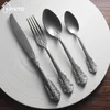 Vintage Tableware Cutlery Spoon Knife Fork Set Table Shooting Old Style Pographic Props Kitchen Food Decoration 4Pcs 240105