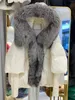 Зимнее женское пальто, куртка на белом утином пуху с капюшоном, очень большая отделка из натурального меха серебристой лисы, толстая свободная модная верхняя одежда 240105