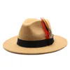 가을 겨울 여자 무대 펠트 톱 모자 Fedoras Big Brim Hats 여성 빈티지 교회 모자 파나마 그린 재즈 모자