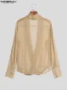 Casual bien ajusté hauts INCERUN hommes mode rayures lumineuses chemises à poils élégant mâle solide croix à manches longues Blouse S-5XL 240104