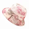 Berets 2024 Spring Summer Fashion Flower Bucket Hat Bow Sunscreen Fisherman Cap Elderly Grandmother Breathable Basin