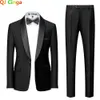 Black Men Mariage Color Block Collar Suits Jacket Trousers Male Business Casual Wedding Blazers Coat Pants 2 Pieces Set S-6XL 240104