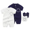 Cotton Toddler Kids Clothing Sets Designer Baby Rompers Newborn Infant Short Sleeves Jumpsuit Hat Bibs 3 Piece Set