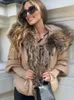 OFTBUY Giacca Invernale Donna Vera Pelliccia di Volpe Collo con Cappuccio Naturale Spessore Caldo Sciolto Oversize Anatra Imbottiture Cappotto Streetwear Tuta Sportiva 240105