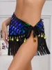 Stage Wear Women Belly Dance Lace-Up Hip Skirt Fishscale Sequin Beads Fringe Hem Scarf Wrap Festival Performance Costumes