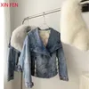 Winter Women Luxury Natural True Fox Fur Big Collar Goose Down Denim Down Jackets Short Warm Casual Jacket Coat 240105