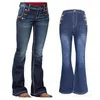 Jeans femininos calças jeans femininas com botões de cintura calças largas decorativas