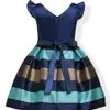 Baby Sleeve Mixed Color Striped Jacquard Girls 'Party Dress Wedding Dress Satin European och American Princess Dress Princess Dress är lämplig för barn i åldern 3-10.