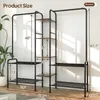 Kleiderbügel, Metall-Kleiderständer mit Holzregalen, robust, schwarz, 2-in-1, verstellbar, freistehend, Kleiderschrank-Organizer für Zuhause