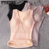 Sexy Winter Thermals Velvet Vest Pad Plus Size XXXL Inner Wear for Women Lace Sleeveless Body Tops Slim Solid V Neck Underwear 240104