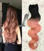 Grade 8A Dark Roots Ombre Rose Gold Two Tone Ombre Hair Extensions Peruvian Virgin Hair Body Wave 3pcs Ombre Human Hair Weave2469031