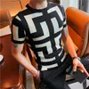 2022 Summer Polo Collar Men's Short Sleeved Sticked T-shirt med högkvalitativ Jacquard-mönster Ultra Thin Korean Staff Neck T-shirt 4XL-M 240105