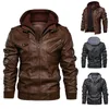 Hood Crew Men's Casual Stand Collar Pu Faux Leather Zip-Up Motorcykel Bomber Jacket 240104