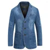 Herenjassen Heren Denim Jasje Blazer Mode Katoen Vintage Pak 4XL Mannelijke Blauwe Jas Slim Fit Jeans Blazers Heren