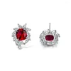 Studörhängen 925 Sterling Silver 10 11mm Ruby Sapphire For Women Sparkling Created Moissanite Diamond Wedding Fine Jewelry