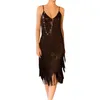 Casual Dresses Women Sling Sleeveless V Neck Off Shoulder Solid Color Sequined Tassels Party Spring Summer Dress