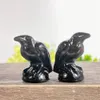 Figurines d'animaux en obsidienne noire naturelle, corbeau, cristaux de guérison, décoration de maison, pierres précieuses sculptées, oiseaux artisanaux, ornements, cadeau